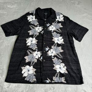 George Shirt Mens XL Black Gray Hawaiian Floral Short Sleeve Button Front Casual